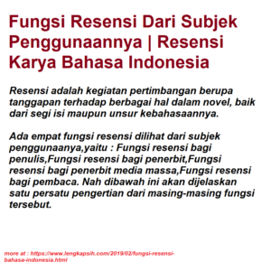 Fungsi Resensi Dari Subjek Penggunaannya | Resensi Karya Bahasa Indonesia